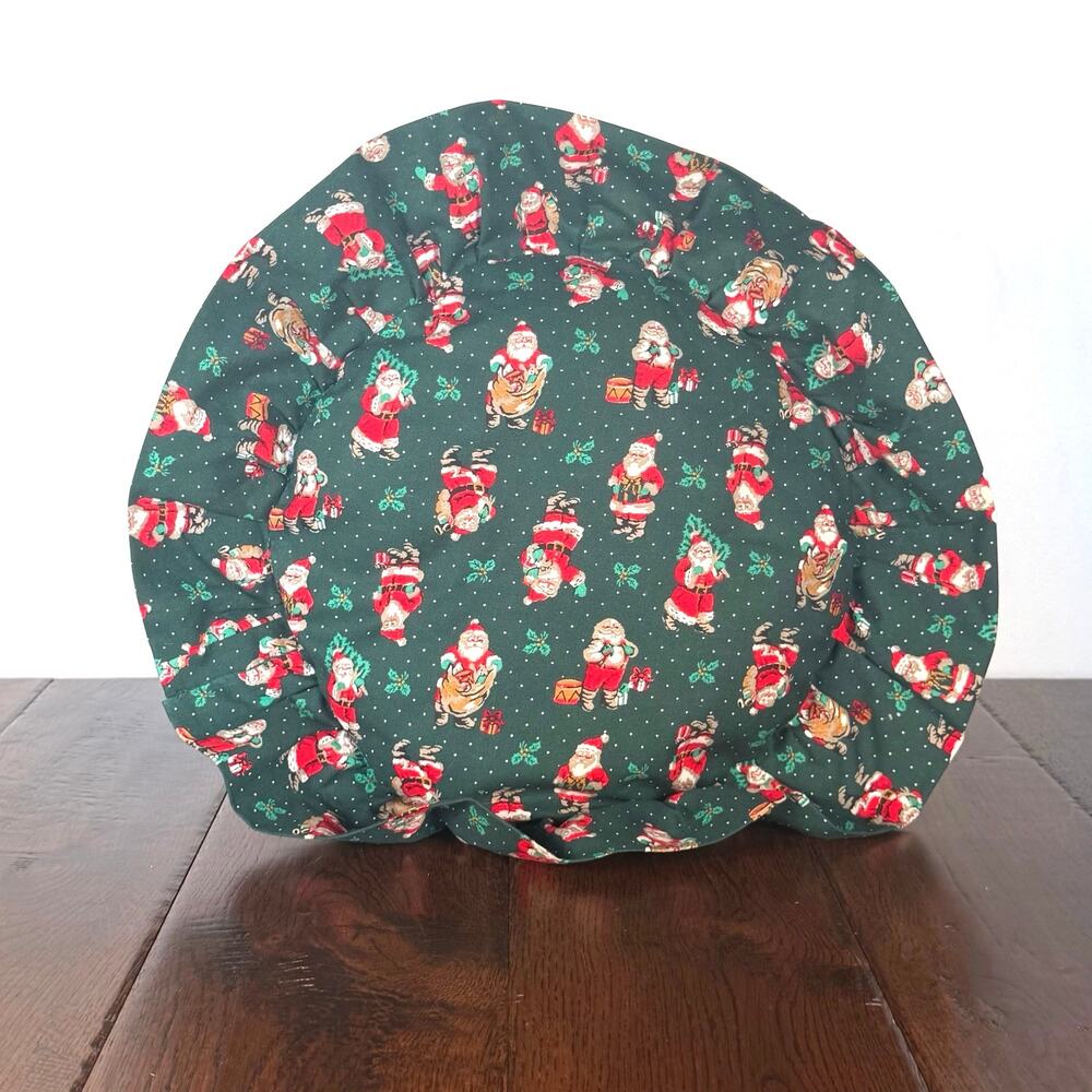 Vintage Handmade Christmas Pillow | Round Santa Throw Pillow | Ruffled Edge